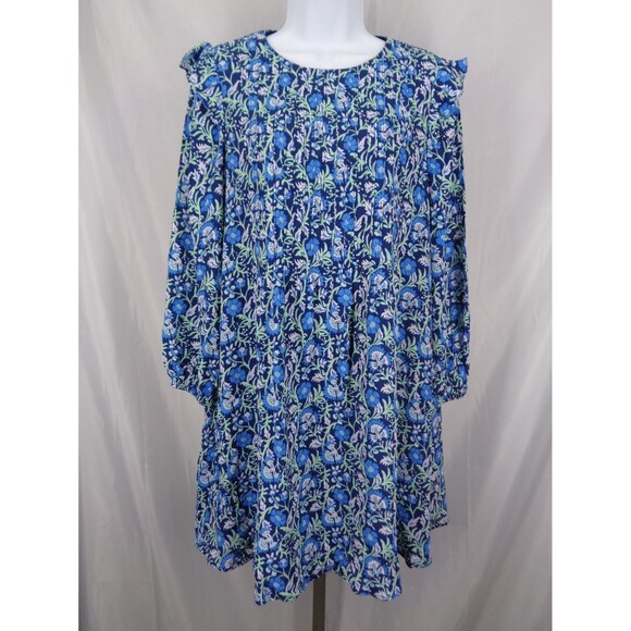 Vineyard Vines Blue Floral Winter Garden Pintuck Mini Dress Size XS - Picture 1 of 15